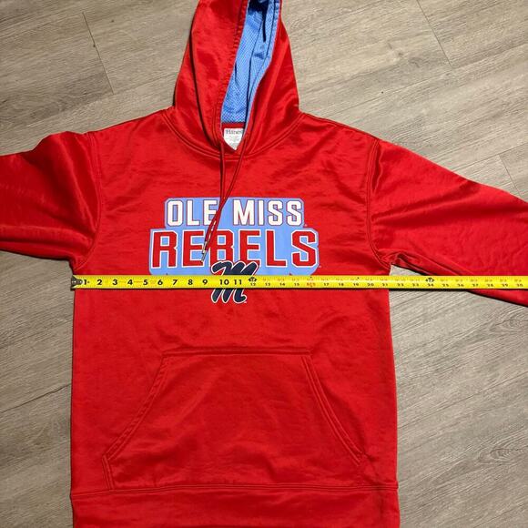 Ole Miss Rebels Hoodie Red Hanes Medium NCAA Football Pullover Sweatshirt - Picture 8 of 9
